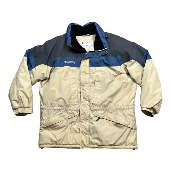 Columbia Jacket Mens XL Beige Blue Lined Insulated Nylon Puffer Ski Winter Snow - Picture 1 of 12